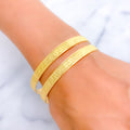 Extravagant Dual Finish 22k Gold Geometric Bangle Pair 