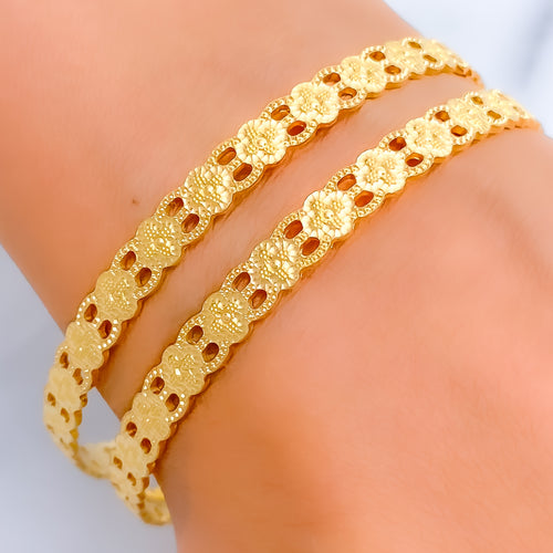 Luscious Radiant Floral 22k Gold Bangle Pair
