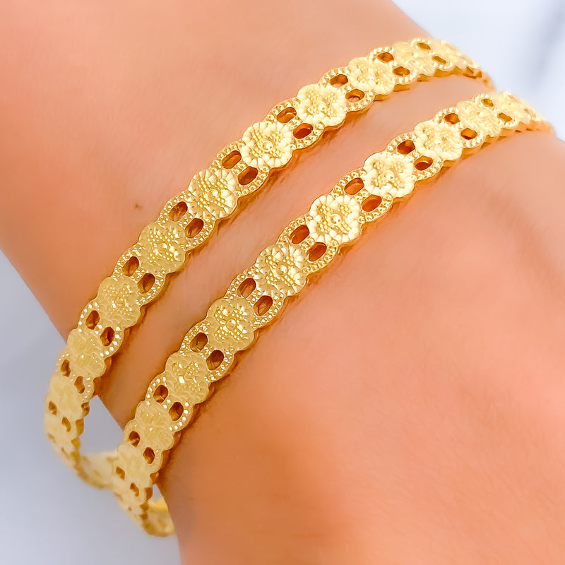 Luscious Radiant Floral 22k Gold Bangle Pair