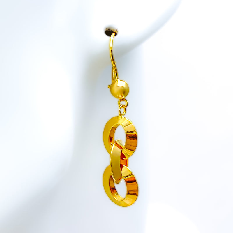 Glossy Oval 21k Gold Hanging Earrings