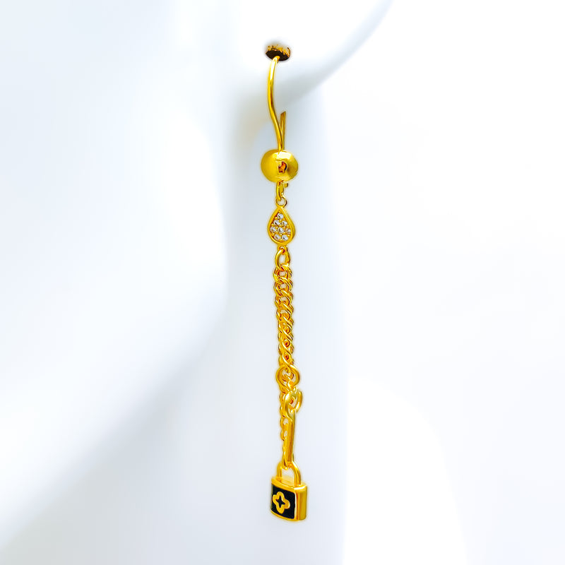 Graceful Hanging 21k Gold Hanging CZ Earrings