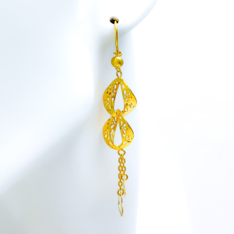 Flawless Cutwork Drop 21k Gold Hanging Earrings 