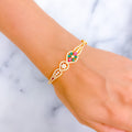 Unique Asymmetrical Floral 22k Gold CZ Bangle Bracelet