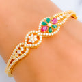 Unique Asymmetrical Floral 22k Gold CZ Bangle Bracelet