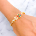 Unique Asymmetrical Floral 22k Gold CZ Bangle Bracelet