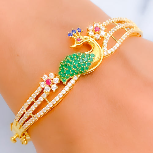 Extravagant Beautiful Peacock 22k Gold CZ Bangle Bracelet