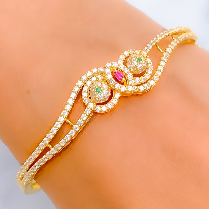 Shimmering Symmetrical Marquise 22k Gold CZ Bangle Bracelet 