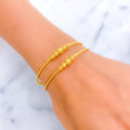 Dazzling Striped 22k Gold Bangle Bracelet Pair 