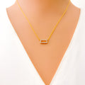 Ritzy Rectangular 18k Gold + Diamond Necklace 