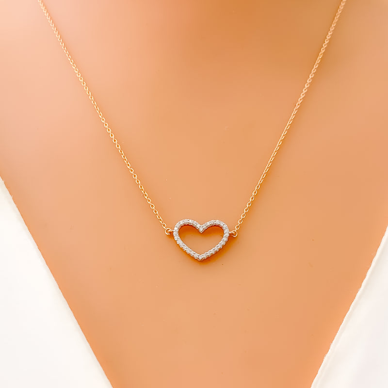 Glam Heart Shaped 18k Gold + Diamond Necklace 