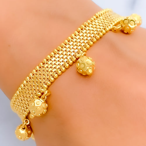 Unique Flat Dangling Orb 22k Gold Bracelet 