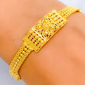 Shiny Beaded Floral Plate 22k Gold Bracelet