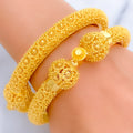 Extravagant Netted Floral 22k Gold Pipe Bangles 
