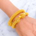 Extravagant Netted Floral 22k Gold Pipe Bangles 