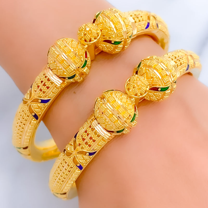 Royal Meenakari Leaf 22k Gold Pipe Bangles 