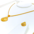 Traditional Floral Fanned 22k Gold Pendant Set 
