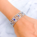 Impressive Floral Blue Sapphire Diamond + 18k Gold Bracelet