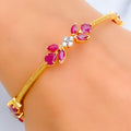 Floral Ruby Diamond + 18k Gold Bangle Bracelet