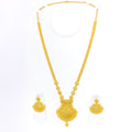 Impressive Floral Filigree Long 22k Gold Necklace Set 