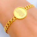 Circular Cuban Link 21k Gold Coin Bracelet