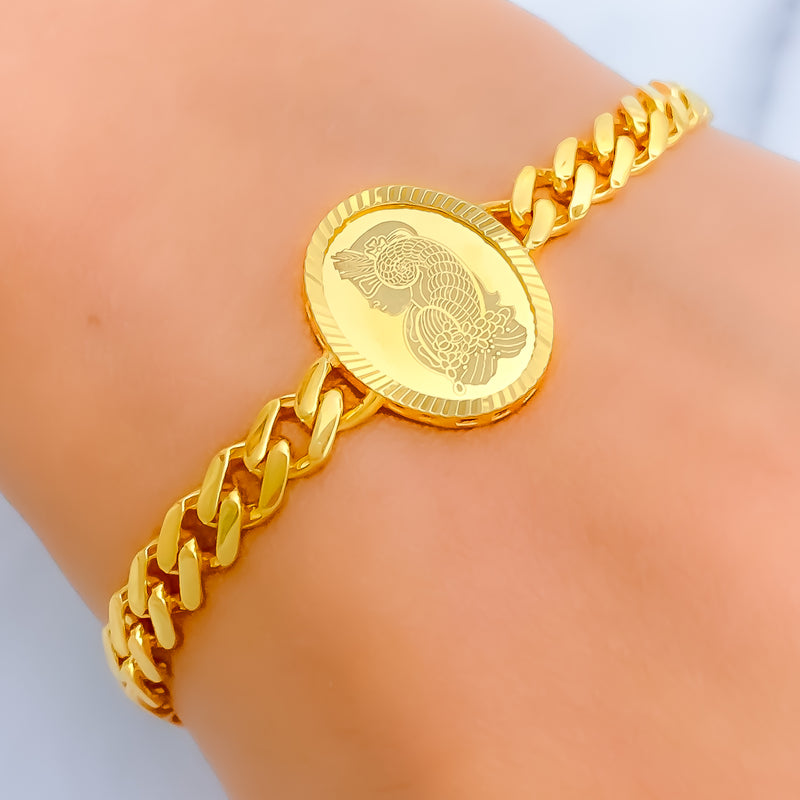 Glistening Oval 21k Gold Coin Bracelet 