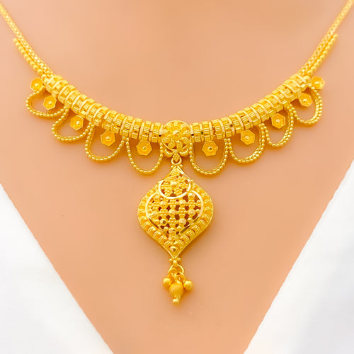 Floral Laced 22k Gold Necklace Set