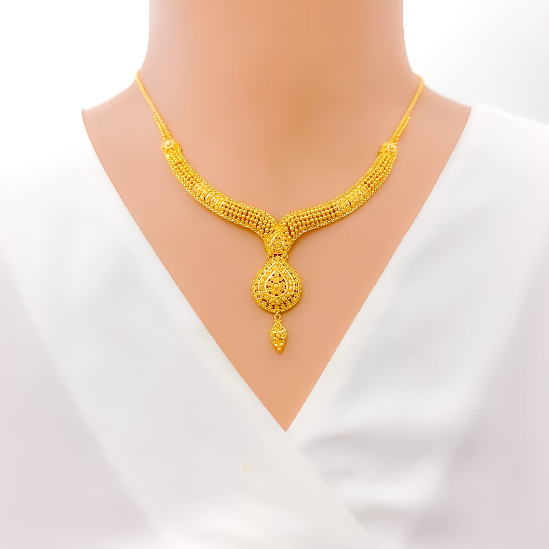 Bold Beaded Drop 22k Gold Necklace Set – Andaaz Jewelers