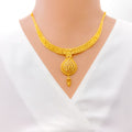 Decorative Floral Drop 22k Gold Necklace Set
