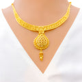 Decorative Floral Drop 22k Gold Necklace Set