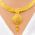 Decorative Floral Drop 22k Gold Necklace Set