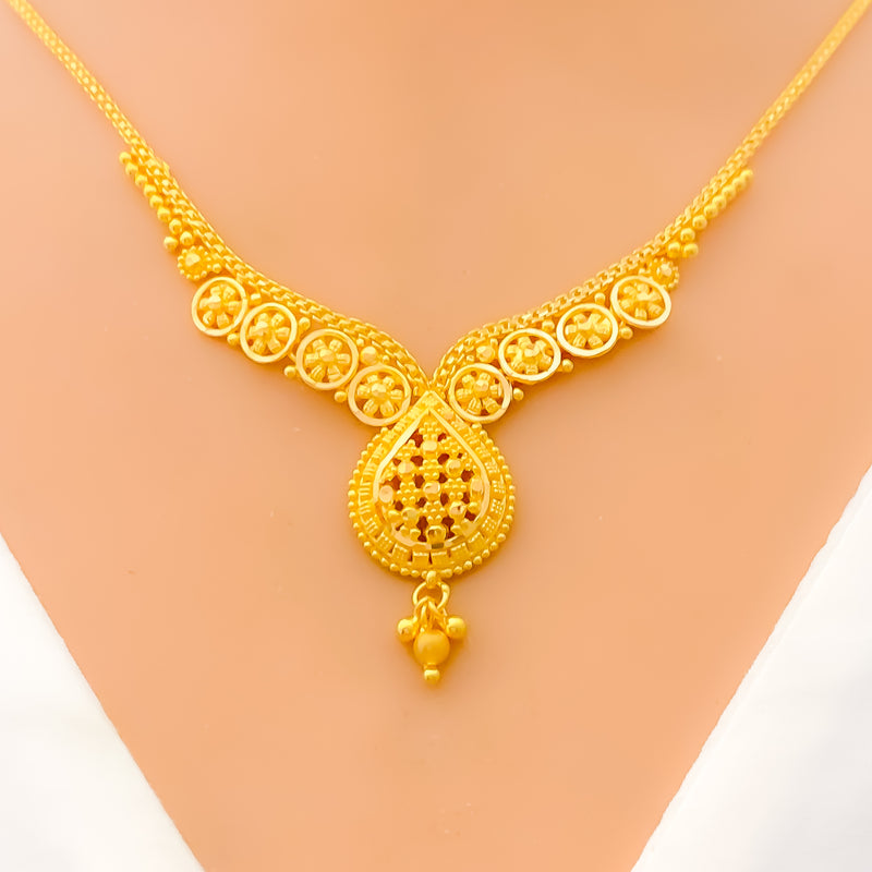 Dainty Checkered Drop 22k Gold Necklace Set