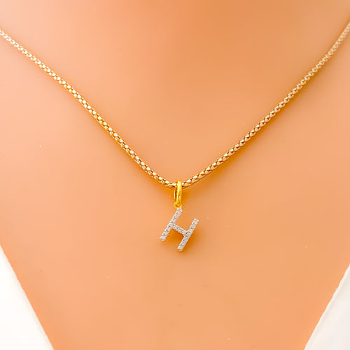 H Diamond Letter + 18k Gold Pendant 