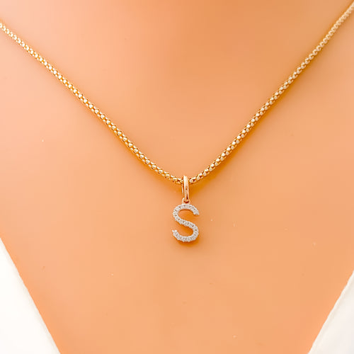 S Diamond Letter + 18k Gold Pendant 