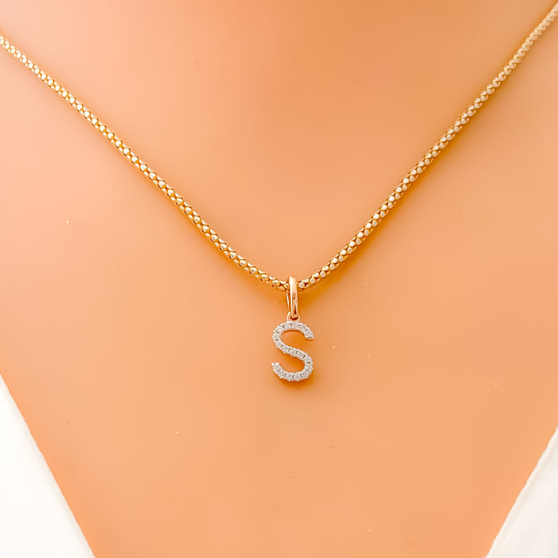 S Diamond Letter + 18k Gold Pendant 