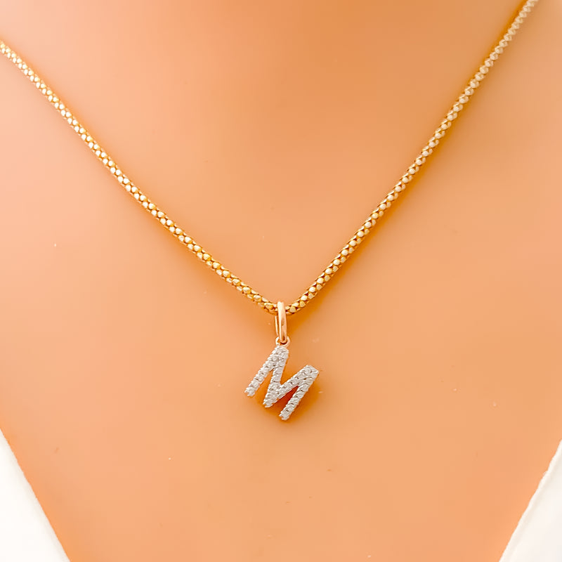 M Diamond Letter + 18k Gold Pendant 