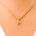 P Diamond Letter + 18k Gold Pendant 