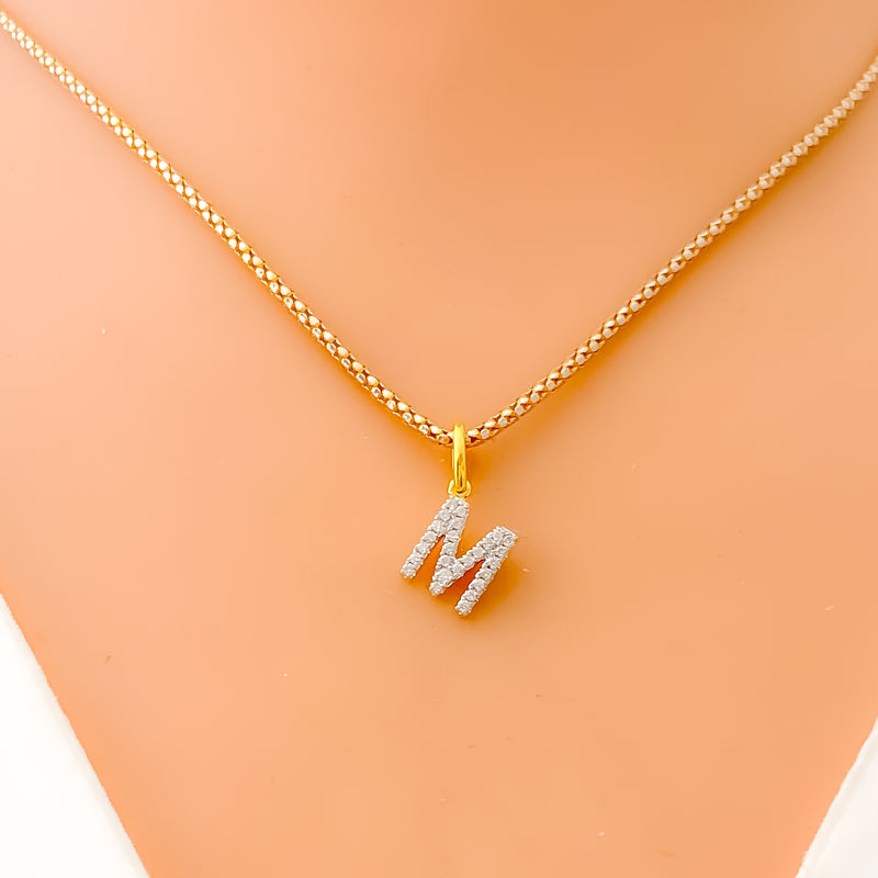 M Diamond Letter + 18k Gold Pendant 