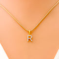 R Diamond Letter + 18k Gold Pendant 