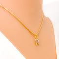R Diamond Letter + 18k Gold Pendant 
