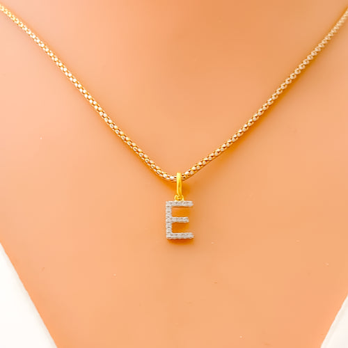 E Diamond Letter + 18k Gold Pendant 