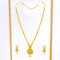 Netted Checkered Drop 22k Gold Necklace Set 