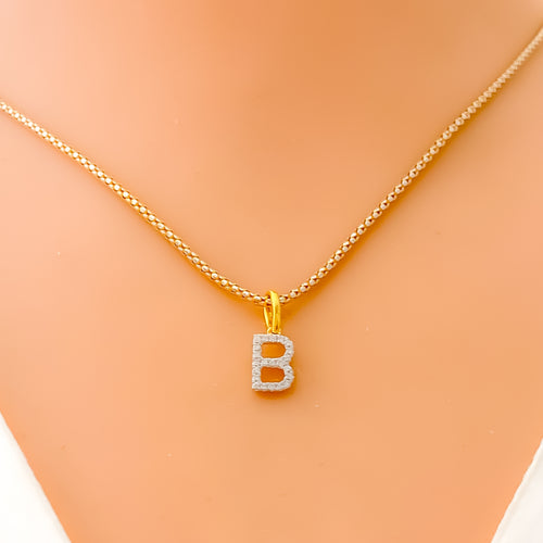 B Diamond Letter + 18k Gold Pendant 