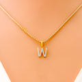 W Diamond Letter + 18k Gold Pendant 