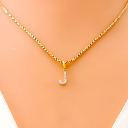 J Diamond Letter + 18k Gold Pendant 