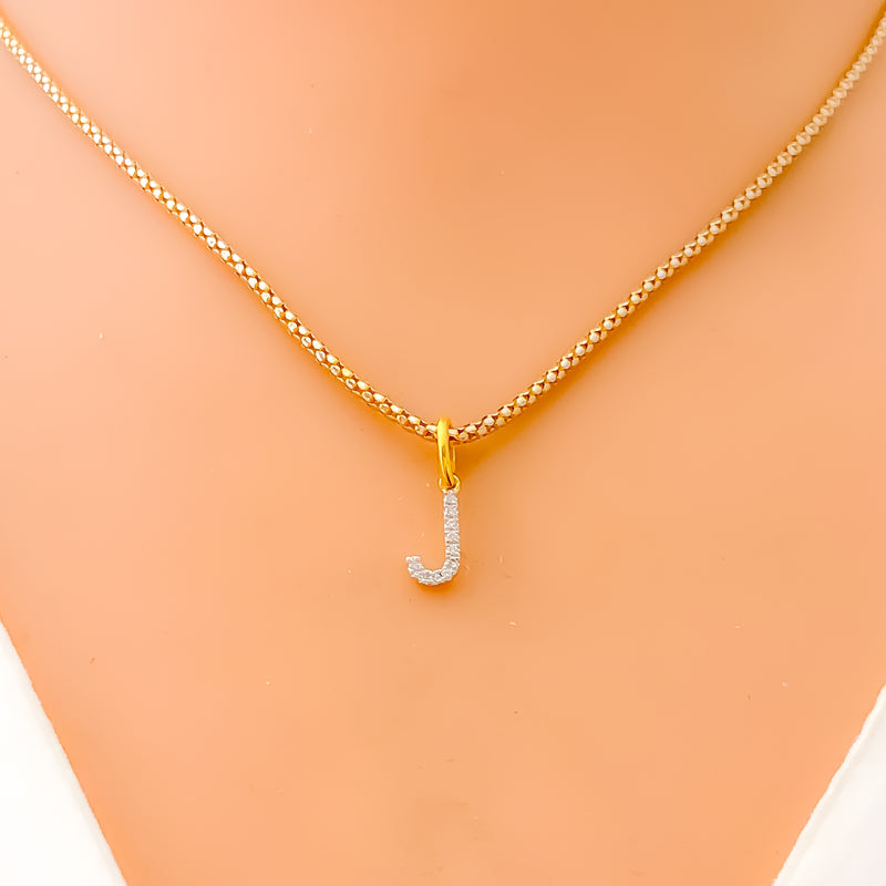 J Diamond Letter + 18k Gold Pendant 