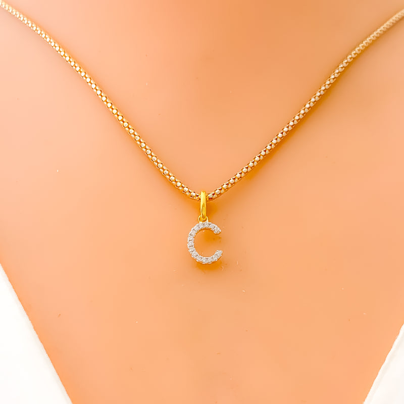 C Diamond Letter + 18k Gold Pendant 