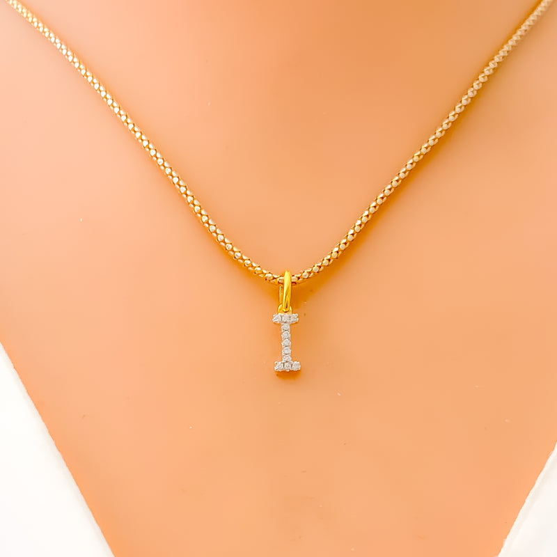 I Diamond Letter + 18k Gold Pendant 