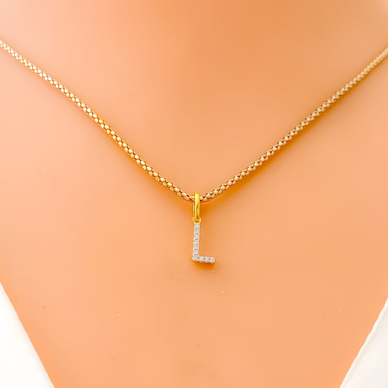 L Diamond Letter + 18k Gold Pendant 