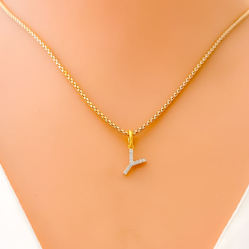 Y Diamond Letter + 18k Gold Pendant 
