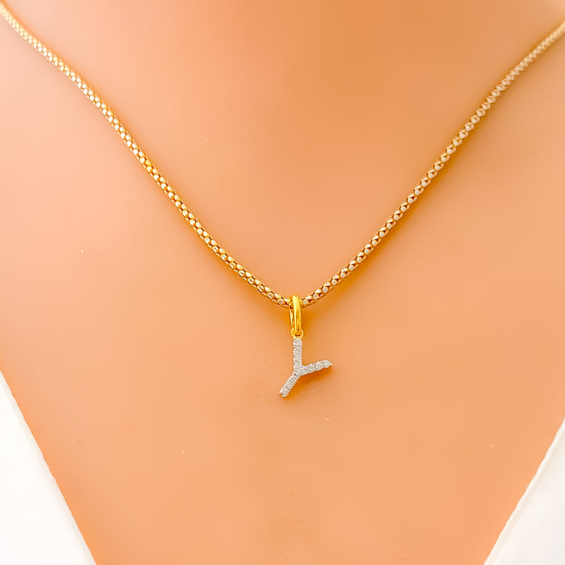 Y Diamond Letter + 18k Gold Pendant 